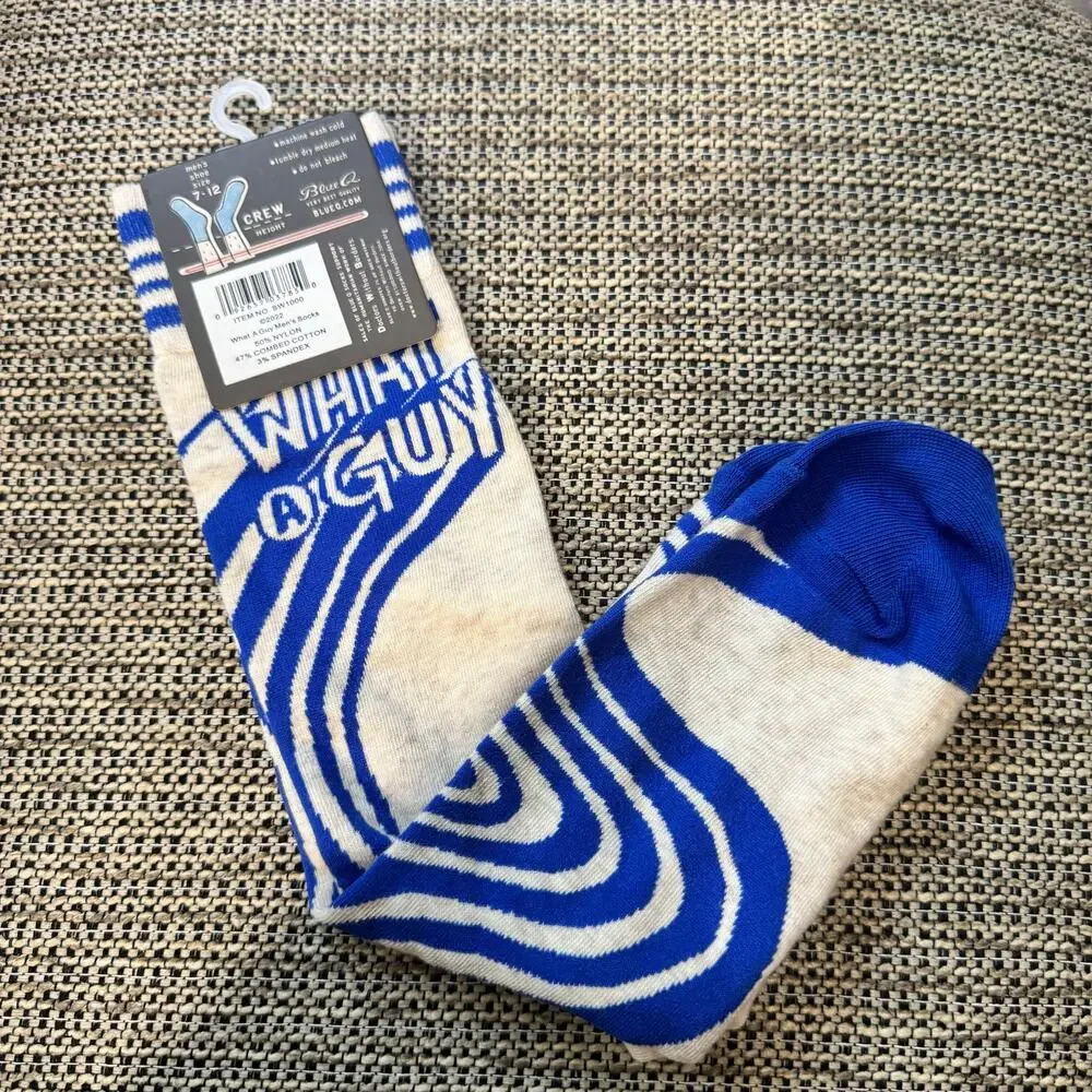 Blue Q What A Guy Men’s Crew Socks Funny Novelty Cotton Size 7-12 NWT Gift
